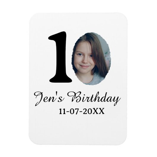 10 e verjaardag foto vetgedrukte brief kinder naam magneet (Verticaal)