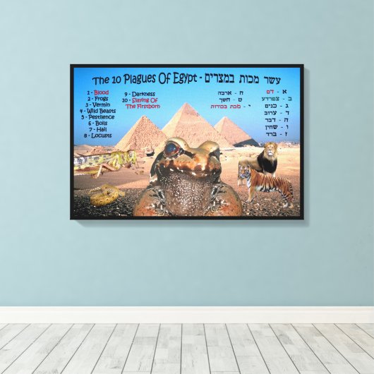 10 Egyptische vlaggen - Engels en Hebreeuws Canvas Afdruk (Insitu (Houten vloer))