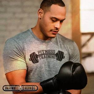 10 FITNESS TRAINING Denim patchwork-barbellen T-shirt
