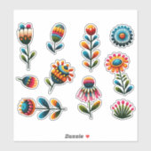 10 Folk Art Flowers Transparante Sticker (Vel)
