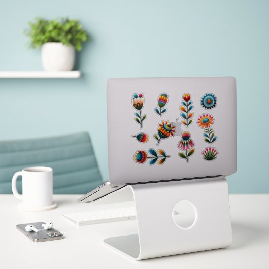 10 Folk Art Flowers Transparante Sticker (Laptop op bureau)