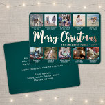 10 Foto Blauwgroen Groen Vrolijk Kerstfeest Modern Folie Feestdagenkaart<br><div class="desc">Verstuur stijlvolle vrolijke groeten en deel 10 van je favoriete afbeeldingen met een aangepaste fotocollage blauwgroen en de gouden folie van het roos. Alle tekst op deze sjabloon is eenvoudig te personaliseren om alle formuleringen op te nemen, zoals vrolijk kerstfeest, Prettige feestdagen, seizoensgroeten, nieuwjaarschaafjes, enz. (AFBEELDING PLACEMENT TIP: een gemakkelijke...</div>