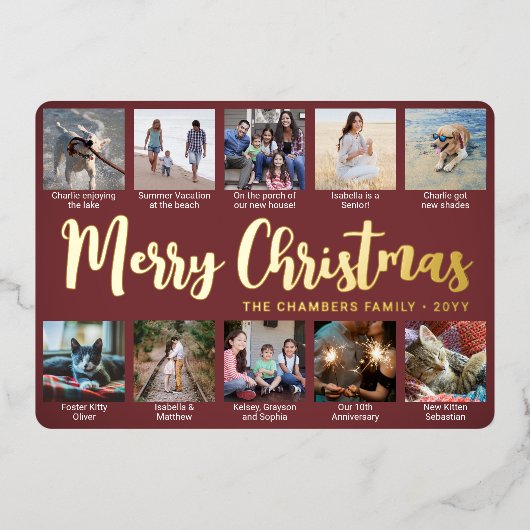 10 Foto Bourgondië Vrolijk Kerstfeest Moderne Coll Folie Feestdagenkaart (Voorkant)