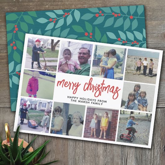 10 Foto-collage - Blauwgroen kerst met fijne kerst Feestdagenkaart