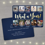 10 Foto Collage & Captions Navy Blue What a Year! Folie Feestdagenkaart<br><div class="desc">Wat een jaar om te herinneren! Verstuur stijlvolle vrolijke groeten en deel 10 van je favoriete afbeeldingen met een speciale 5x7 fotocollage marineblauw en gouden folie-vakantiekaart. De tekst op deze sjabloon is eenvoudig te personaliseren om het even welke tekst zoals Zure Kerstmis, Prettige feestdagen, Zegengroeten, de Kaas van het Nieuwe...</div>