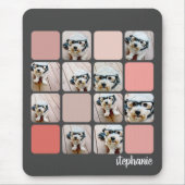 10 Foto Collage Gray Blush Pink Coral Script Name Muismat (Voorkant)