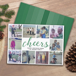 10 foto collage kerstgroet met groen streeppatroon feestdagenkaart
