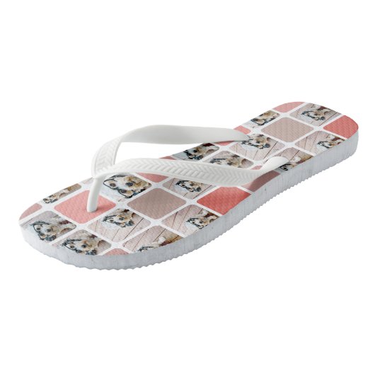 10 Foto Collage - kleurrijk raster perzikkoraalroz Teenslippers (Schuin)