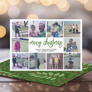 10 Foto-collage - Merry-kerstgroen botanisch Feestdagenkaart