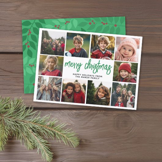 10 Foto-collage - Merry-kerstgroen botanisch Feestdagenkaart