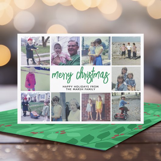 10 Foto-collage - Merry-kerstgroen botanisch Feestdagenkaart
