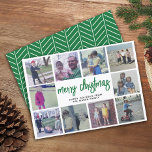 10 Foto-collage - Merry-kerstgroen patroon Feestdagenkaart<br><div class="desc">Gebruik 10 vierkante foto's en maak een unieke en trendy groet van de Kerst met een robuust modern manuscript op de voorzijde en een eenvoudig patroon op de rug. Als u om het even wat rond moet bewegen,  klik op de aanpassingsknoop om veranderingen aan te brengen.</div>