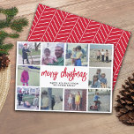 10 Foto-collage - Merry-kerstrood patroon Feestdagenkaart<br><div class="desc">Gebruik 10 vierkante foto's en maak een unieke en trendy groet van de Kerst met een robuust modern manuscript op de voorzijde en een eenvoudig patroon op de rug. Als u om het even wat rond moet bewegen,  klik op de aanpassingsknoop om veranderingen aan te brengen.</div>