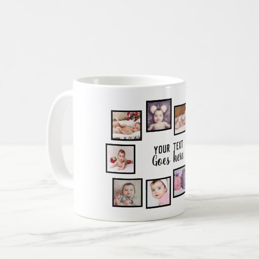 10 Foto collage met gepersonaliseerde tekst wit Koffiemok (Voorkant links)