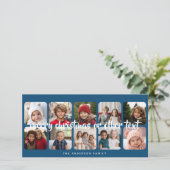 10 Foto Collage Minimal Merry Kerstblauw Feestdagenkaart (Staand voorkant)