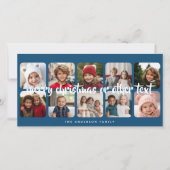 10 Foto Collage Minimal Merry Kerstblauw Feestdagenkaart (Voorkant)