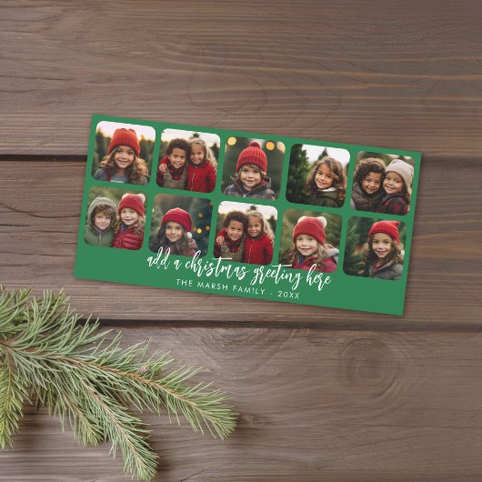 10 Foto collage - Minimale pretkerst - groen Feestdagenkaart