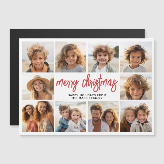 10 foto-collage - moderne kerstkaartmagneet (Voorkant / Achterkant)