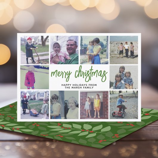 10 foto-collage - Prettig kerstfeest groene botani Feestdagenkaart