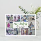 10 foto-collage - Prettig kerstfeest groene botani Feestdagenkaart (Staand voorkant)