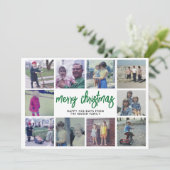 10 Foto Collage - Prettig Kerstmis Groen Patroon Feestdagenkaart (Staand voorkant)