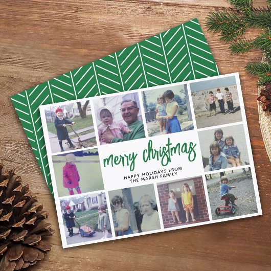 10 Foto Collage - Prettig Kerstmis Groen Patroon Feestdagenkaart