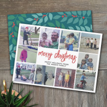 10 Foto Collage - Prettig Kerstmis Teal Botanisch