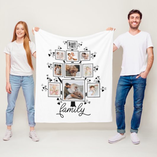 10-foto collage stamboom hart bladeren fleece deken (In situ)