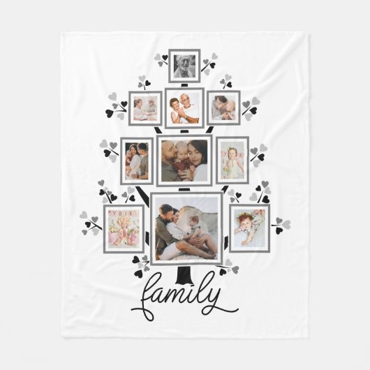 10-foto collage stamboom hart bladeren fleece deken (Voorkant)