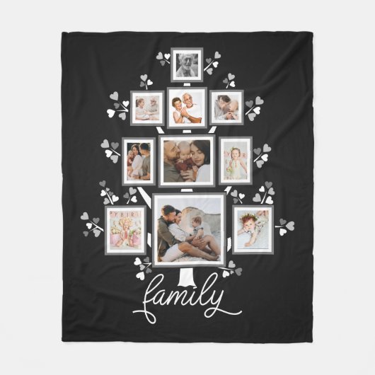 10-foto collage stamboom hart bladeren fleece deken (Voorkant)
