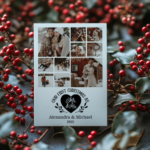 10 Foto Hart Eerste Kerstmis als Mr & Mrs. Feestdagenkaart