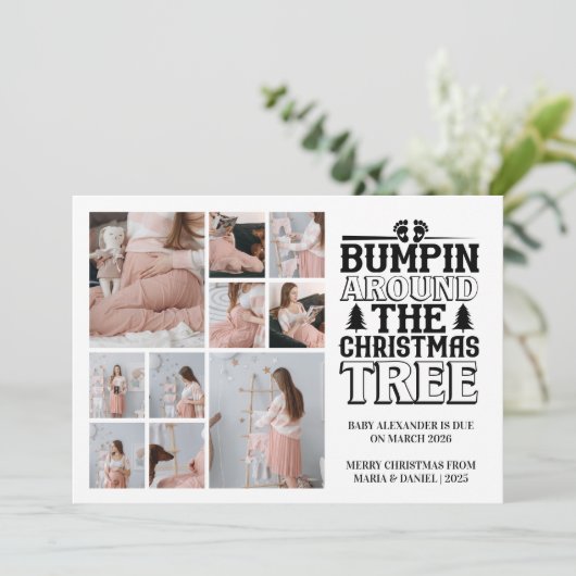 10 Foto Kerstboom Zwangerschapsaankondiging Feestdagenkaart (Staand voorkant)