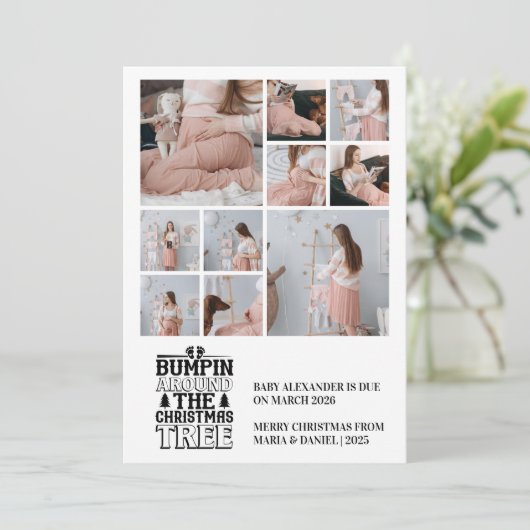 10 Foto Kerstboom Zwangerschapsaankondiging Feestdagenkaart (Staand voorkant)