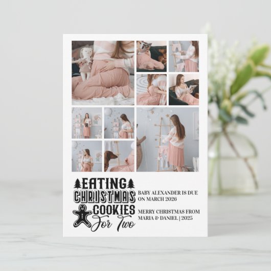10 Foto Kerstkoekjes voor 2 Zwangerschap Feestdagenkaart (Staand voorkant)