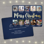 10 Foto Marine Blauw Vrolijk Kerstfeest Moderne Co Folie Feestdagenkaart<br><div class="desc">Verstuur stijlvolle, vrolijke groeten en deel 10 van je favoriete afbeeldingen met een aangepaste fotocollage marineblauw en gouden vakantiekaart voor de folie. Alle tekst op deze sjabloon is eenvoudig te personaliseren om alle formuleringen op te nemen, zoals vrolijk kerstfeest, Prettige feestdagen, seizoensgroeten, nieuwjaarschaafjes, enz. (AFBEELDING PLACEMENT TIP: een gemakkelijke manier...</div>