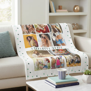 10 Foto Modern Green Romantic Love Heats Name Fleece Deken