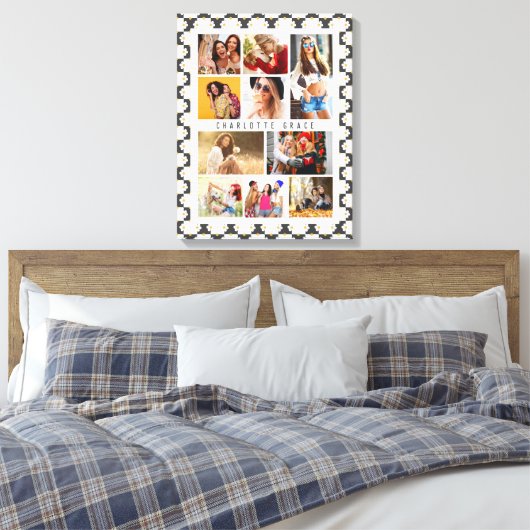 10 Foto Modern Groovy Daisy Flower Stylish Name Canvas Afdruk (Insitu (Slaapkamer))