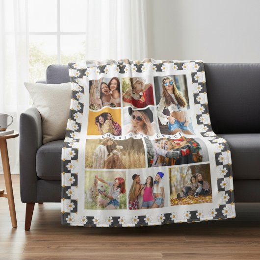 10 Foto Modern Groovy Daisy Flower Stylish Name Fleece Deken