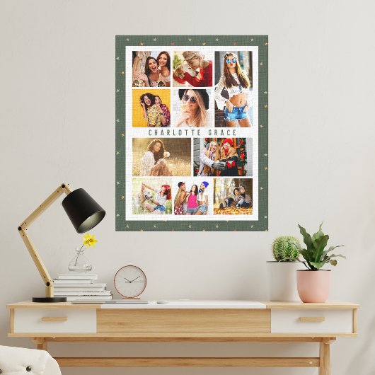 10 Foto Modern Stars Stijlvolle Groene Naam Canvas Afdruk