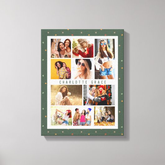 10 Foto Modern Stars Stijlvolle Groene Naam Canvas Afdruk (Voorkant)