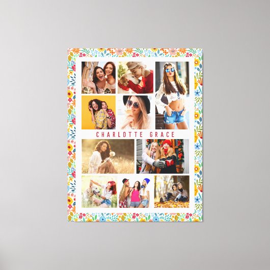 10 Foto Modern Trendy Floral Stylish Name Canvas Afdruk (Voorkant)