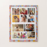 10 Foto Modern Trendy Hippie Floral Stylish Name Legpuzzel<br><div class="desc">10 Foto Modern Trendy Hippie Floral Stylish Name Jigzaag Puzzle biedt tien van je favoriete afbeeldingen voor een eenvoudige en snelle DIY en voegt je eigen fotocollage toe. Personaliseer het met jouw naam en omringd met een retro hippie kleurig floreel patroon. Maakt een perfect cadeau voor Kerstmis, verjaardagen, Moederdag, zussen,...</div>