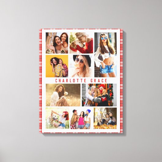 10 Foto Modern Trendy Red Pset Stylish Name Canvas Afdruk (Voorkant)