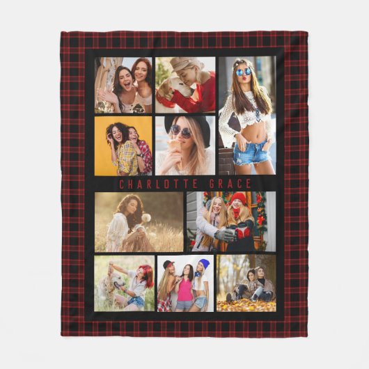 10 Foto Modern Trendy Red Pset Stylish Name Fleece Deken (Voorkant)