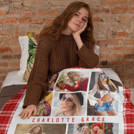 10 Foto Modern Trendy Red Pset Stylish Name Fleece Deken