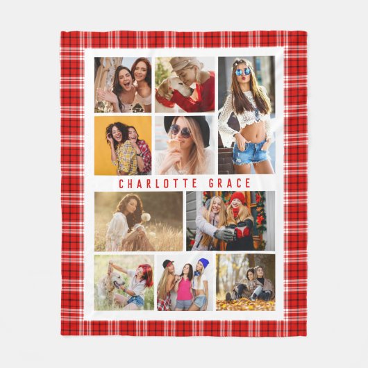 10 Foto Modern Trendy Red Pset Stylish Name Fleece Deken (Voorkant)
