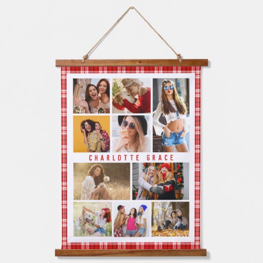 10 Foto Modern Trendy Red Pset Stylish Name Hangend Wandkleed (Voorkant)