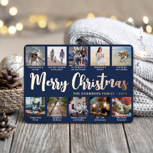 10 Foto Navy Blue Merry Christmas Modern Script Folie Feestdagenkaart