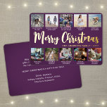 10 Foto Paarse Vrolijk Kerstfeest Moderne Collage Folie Feestdagenkaart<br><div class="desc">Verstuur stijlvolle vrolijke groeten en deel 10 van je favoriete afbeeldingen met een aangepaste fotocollage paarse en gouden folie vakantiekaart. Alle tekst op deze sjabloon is eenvoudig te personaliseren om alle formuleringen op te nemen, zoals vrolijk kerstfeest, Prettige feestdagen, seizoensgroeten, nieuwjaarschaafjes, enz. (AFBEELDING PLACEMENT TIP: een gemakkelijke manier om een...</div>
