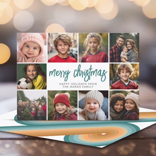 10 foto rand - Merry Christmas Retro Line Art Feestdagenkaart